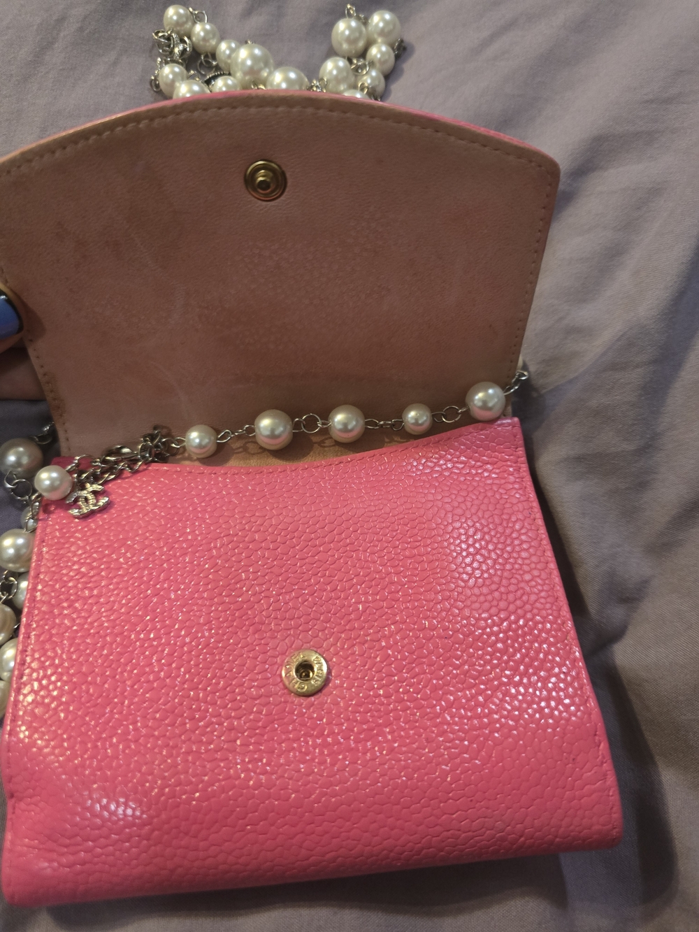 CHANEL Bubble Gum Pink Caviar Leather Mini Flap Bag with Pearl Chain - Picture 7 of 12